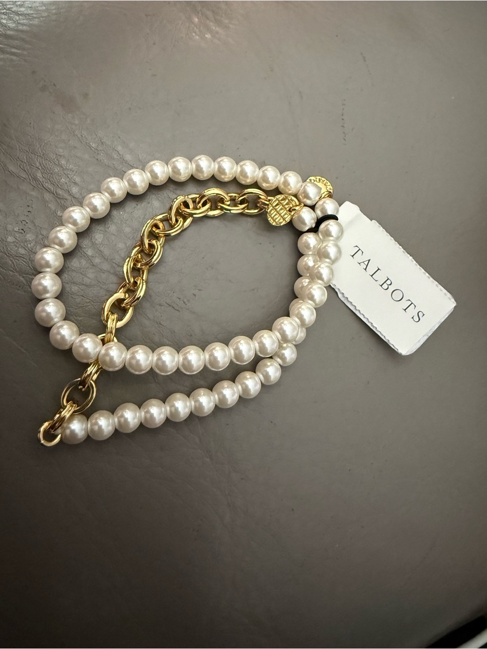 Talbots NWT White Pearl Bracelet with Gold Chain Accent